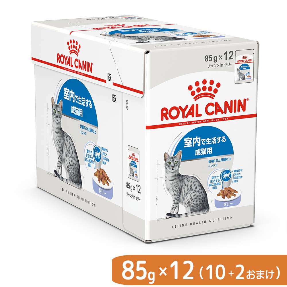 12袋(10袋+2袋おまけ) ロイヤルカナン 猫 ウェット 室内で生活する成猫用 インドア ゼリー 85g