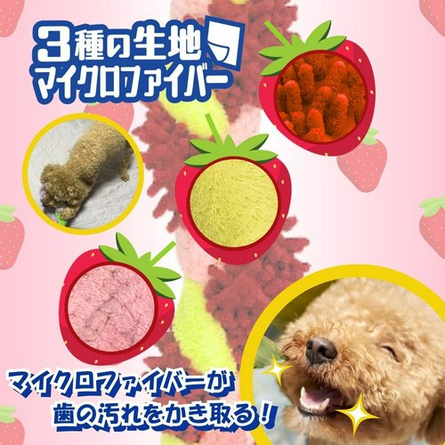 アースペット いぬモテ はみがきロープ いちご色 100cm 犬 おもちゃ デンタルトイ