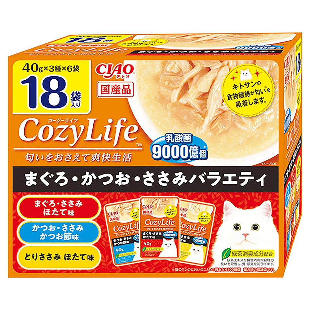 いなば CIAO Cozy Lifeパウチ 18袋入り まぐろかつおささみバラエティ 40g×18 チャーム
