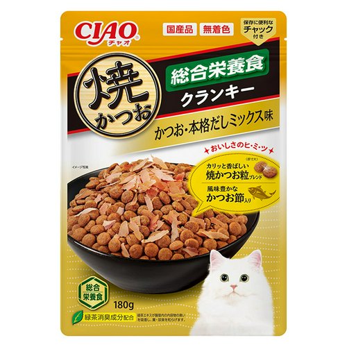 CIAO 焼かつおクランキー総合栄養食 かつお節入り かつお本格だしミックス味 180g