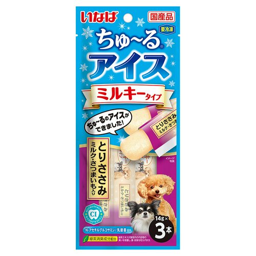 冷凍★いなば ちゅ~るアイス ミルキータイプ とりささみ ミルクさつまいも入り 14g×3本 別途クール手数料